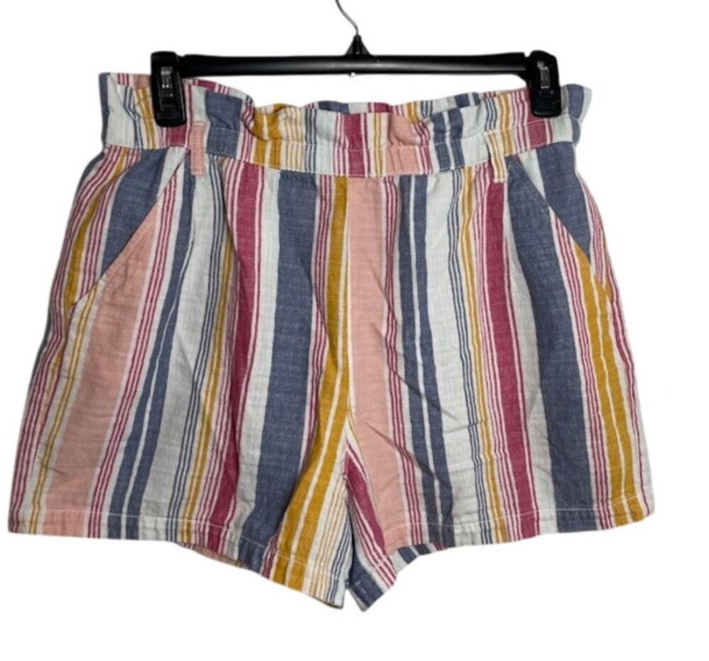 a.n.a. rainbow striped Linen‎ pull on Short stretch high waist modest Size Large